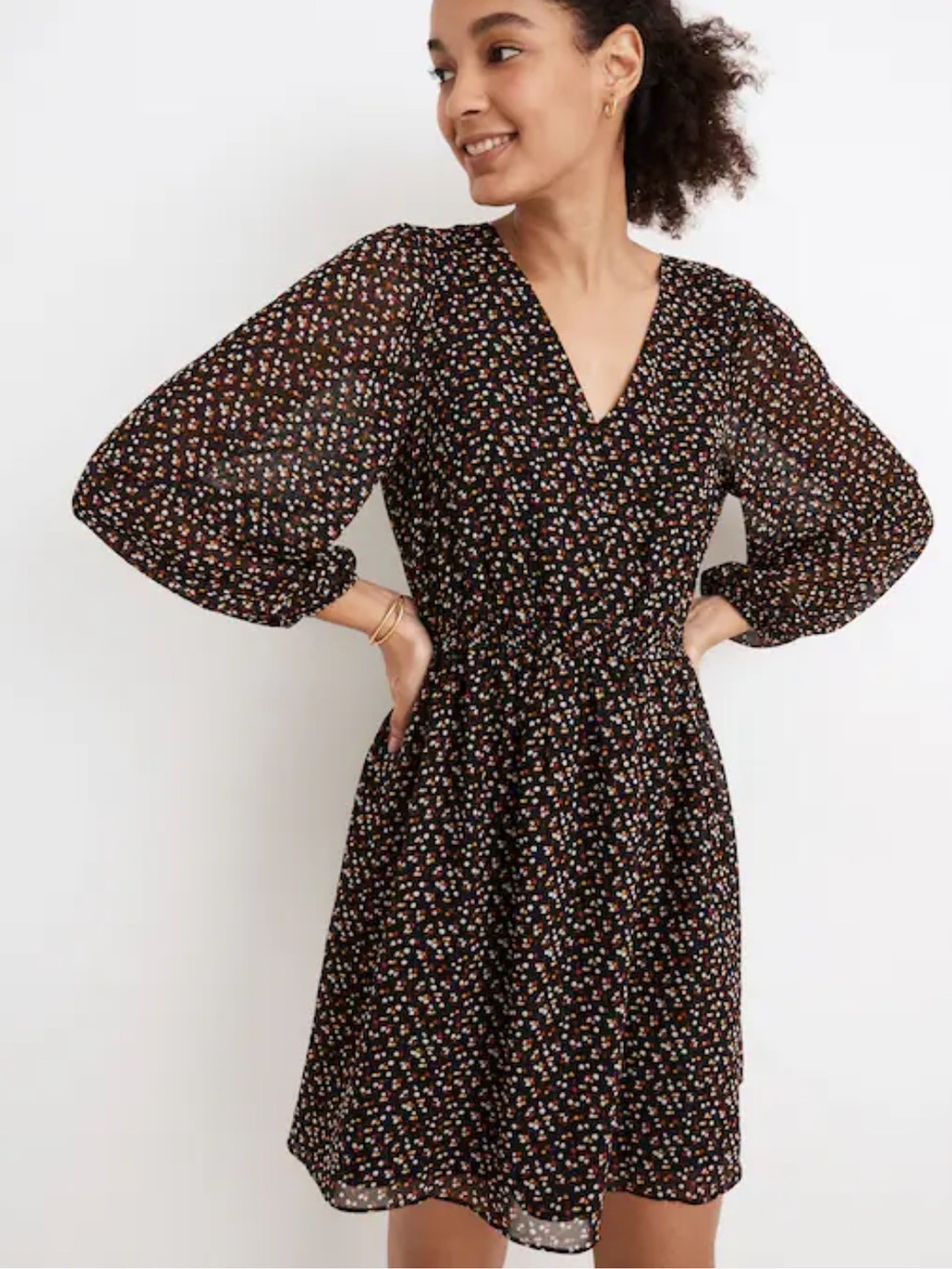 Madewell (Re)sourced Georgette Button-Front Mini Dress in Adorable Ditsy size S